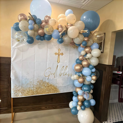 Dusty Blue Balloon Set, 60Pcs 12 Inch Slate Baby Blue White Sand Latex Balloon with Metallic Confetti Champagne Gold Helium Balloons for Birthday Party Baby Bridal Shower Boho Decortaions Supplies