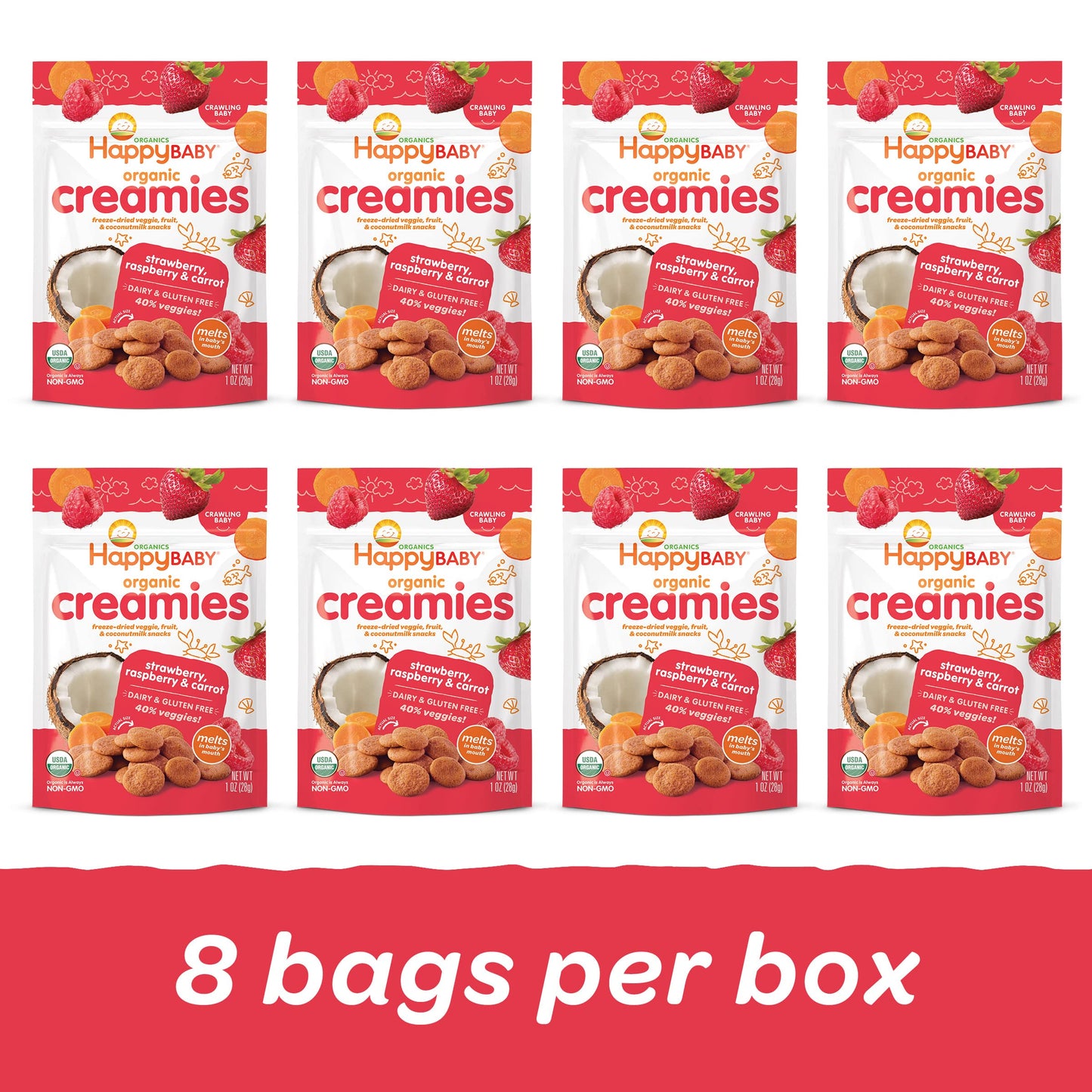 Happy Baby Organics Creamies Freeze-Dried Veggie & Fruit Snacks with Coconut Milk, Apple Spinach Pea & Kiwi