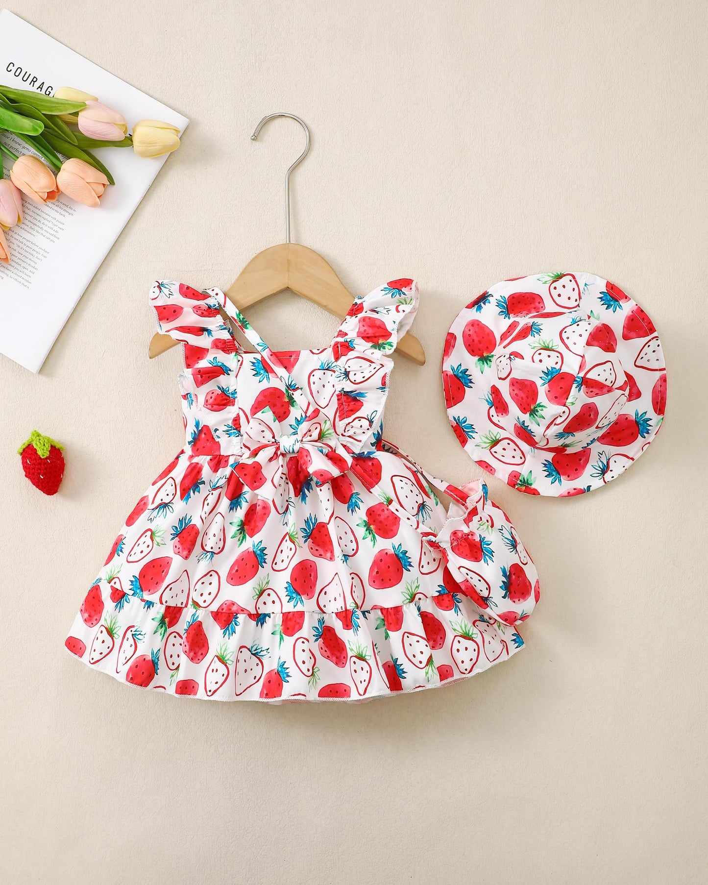 Renotemy Newborn Infant Baby Girl Dresses Summer Outfits Boho Casual Sundress Gifts Toddler Clothes for Girl with Hat and Bag