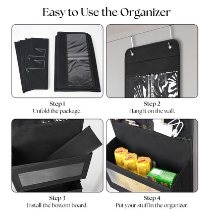Over Door Organizer with 4 Large Capacity Pockets, Hanging Organizer Storage for Closet Bathroom Nursery Bedroom Dorm, Toys Cosmetics Sundries and Baby Essentials, Gray