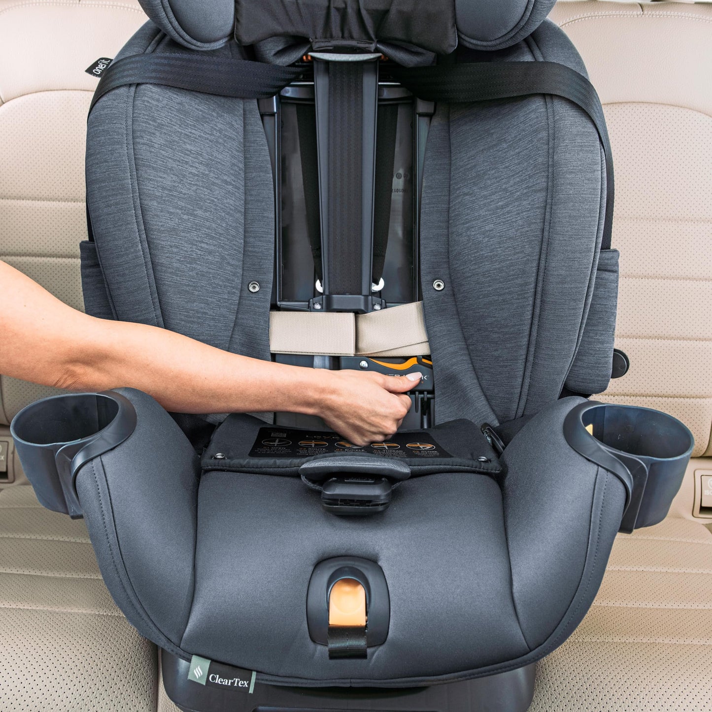 Chicco OneFit ClearTex All-in-One Car Seat, Slim Design, Rear-Facing Seat for Infants 5-40 lbs., Forward-Facing 25-65 lbs., Booster 40-100 lbs., Convertible Car Seat | Lilac/Purple