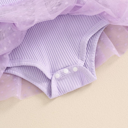 Hnyenmcko Newborn Baby Girl Summer Romper Dress Infant Fly Sleeve Flower Embroidery Mesh Tulle Skirt Hem Ribbed Bodysuit