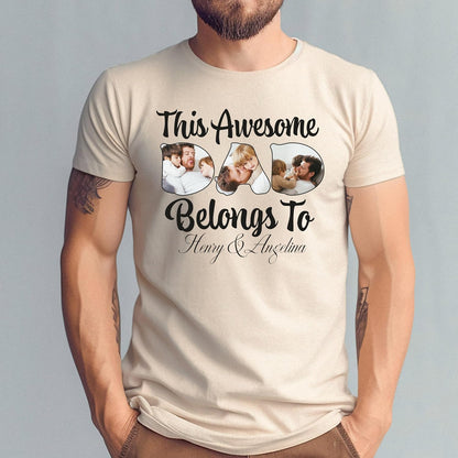 Customized DAD Shirt, Father's Day Shirt with Kids Names and Photos, Dad Birthday Gifts from Daughter Son Wife White