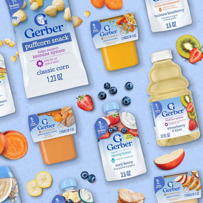 Gerber Baby Food Pouches, Very Berry (3), Peaches & Cream (2), Strawberry Banana (2), Value Pack, Fruit and Yogurt, Toddler, (3.5 oz each), (Pack of 9)
