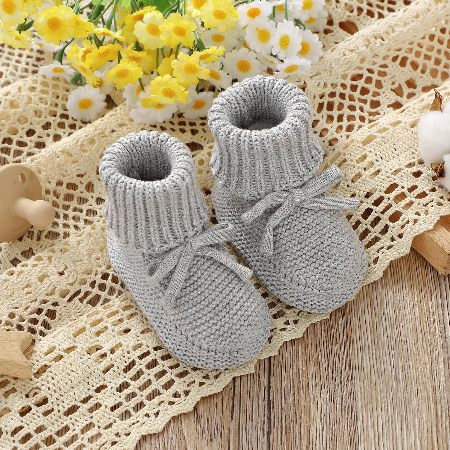 Hadetoto Baby Booties Newborn First Walkers Cozy Shoes Warm Knit Soft Booties for Toddler Infant Boy Girl
