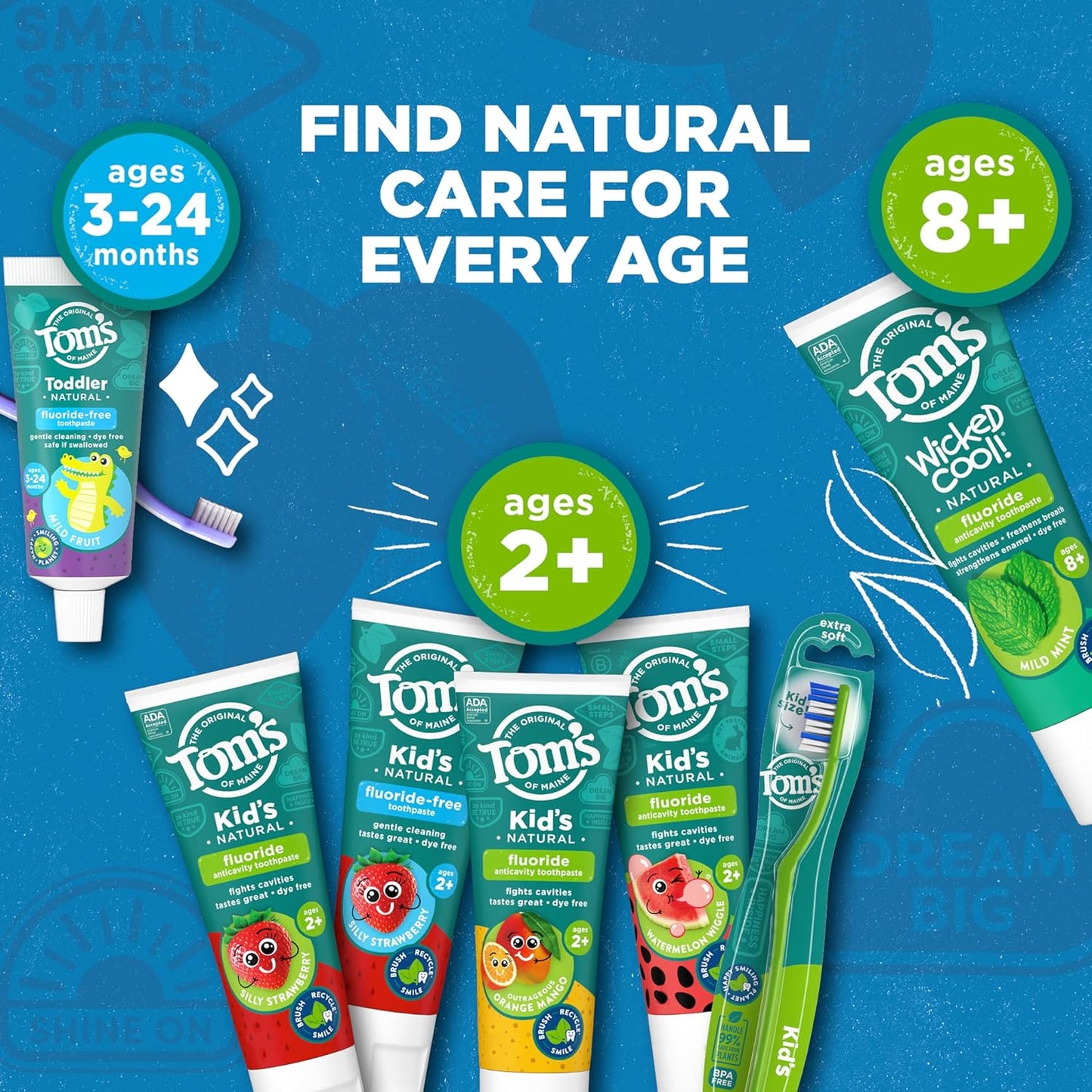 Tom's of Maine Fluoride-Free Toddler Training Toothpaste, Mild Fruit, 1.75 oz. 3-Pack (Packaging May Vary)