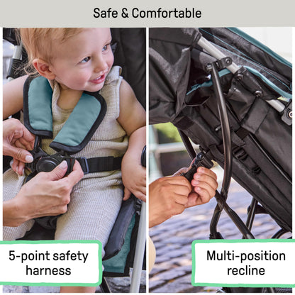 Summer by Ingenuity 3D Mini Convenience Stroller – Lightweight Stroller with Compact Fold, Multi-Position Recline, Canopy with Pop Out Sun Visor and More – Umbrella Stroller for Travel, Pink