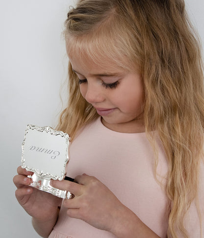 Cherished Moments Personalized Small Rectangle-Shaped Jewelry Keepsake Box with Custom Engraved Name or Initials, Silver Toned