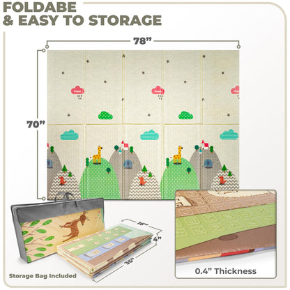 Sorbus Foldable Baby Play Mat, Kids Foam Mats for Floor with Travel Bag - Waterproof Foldable Play Mats for Babies, Infants, Toddlers, and Kids Playtime & Tummy Time 78x70x0.4 (Safari Party)