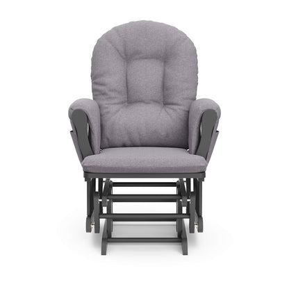 Storkcraft Premium Hoop Glider and Ottoman (Espresso Base, Gray Cushion) – Padded Cushions with Storage Pocket, Smooth Rocking Motion, Easy to Assemble, Solid Hardwood Base