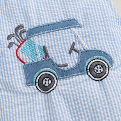 Baby Boy Summer Clothes Sleeveless Embroidery Dinosaur Striped Retro Romper Jumpsuit Smocked Shortall