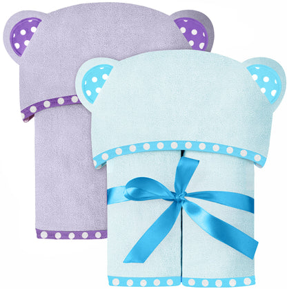 Set of 2 Hooded Baby Towels – White and Grey – Luxurious, Large and Super Absorbent – 30 x 30 Inch – Soft and Suitable for Infants, Toddlers and Kids – 400 GSM
