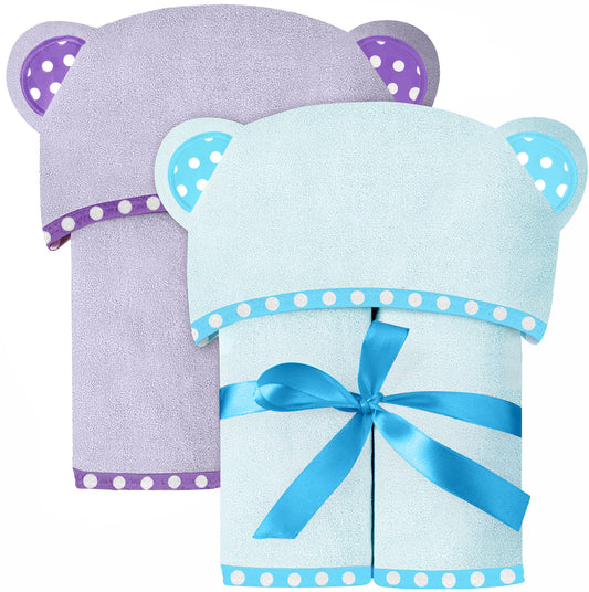 Set of 2 Hooded Baby Towels – White and Grey – Luxurious, Large and Super Absorbent – 30 x 30 Inch – Soft and Suitable for Infants, Toddlers and Kids – 400 GSM