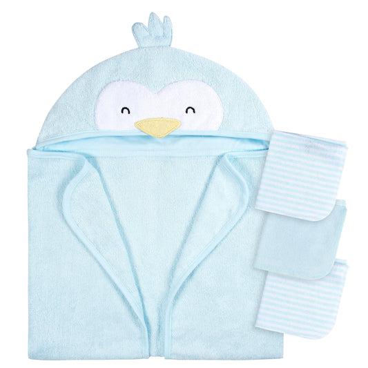 Gerber Baby 4 Piece Animal Character Hooded Towel and Washcloth Set, Brown Lion, One Size