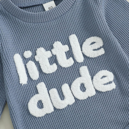 Douhoow Baby Boy Clothes Letters Embroidered Baby Sweatshirt Romper Waffle Pants Set Infant Boy Fall Winter Outfits