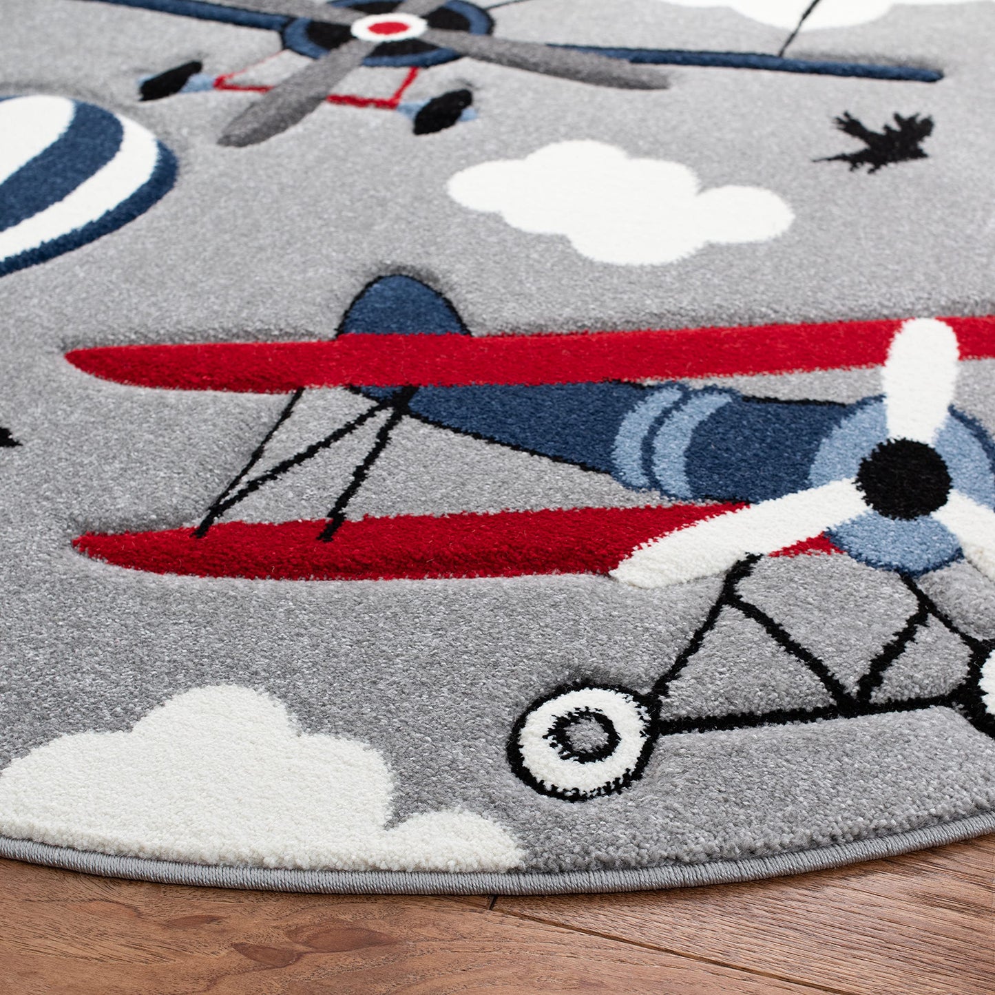 SAFAVIEH Carousel Kids Collection Area Rug - 5'3" x 7'6", Light Grey & Red, Non-Shedding & Easy Care, Ideal for High Traffic Areas for Boys & Girls in Playroom, Nursery, Bedroom (CRK137F)