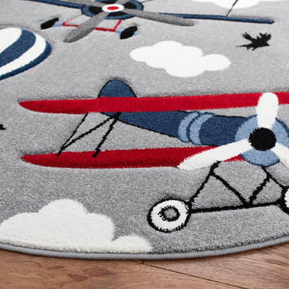 SAFAVIEH Carousel Kids Collection Area Rug - 5'3" x 7'6", Light Grey & Red, Non-Shedding & Easy Care, Ideal for High Traffic Areas for Boys & Girls in Playroom, Nursery, Bedroom (CRK137F)