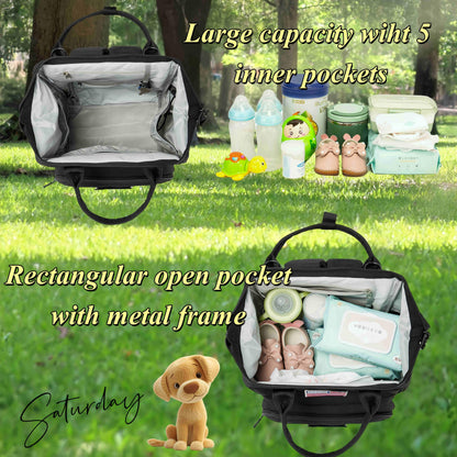 Diaper Bag Backpack for Dad and Mom with USB Charging Port Stroller Straps and Insulated Pocket,army military Travel Nappy Backpack for Daddy/Mommy (Black)
