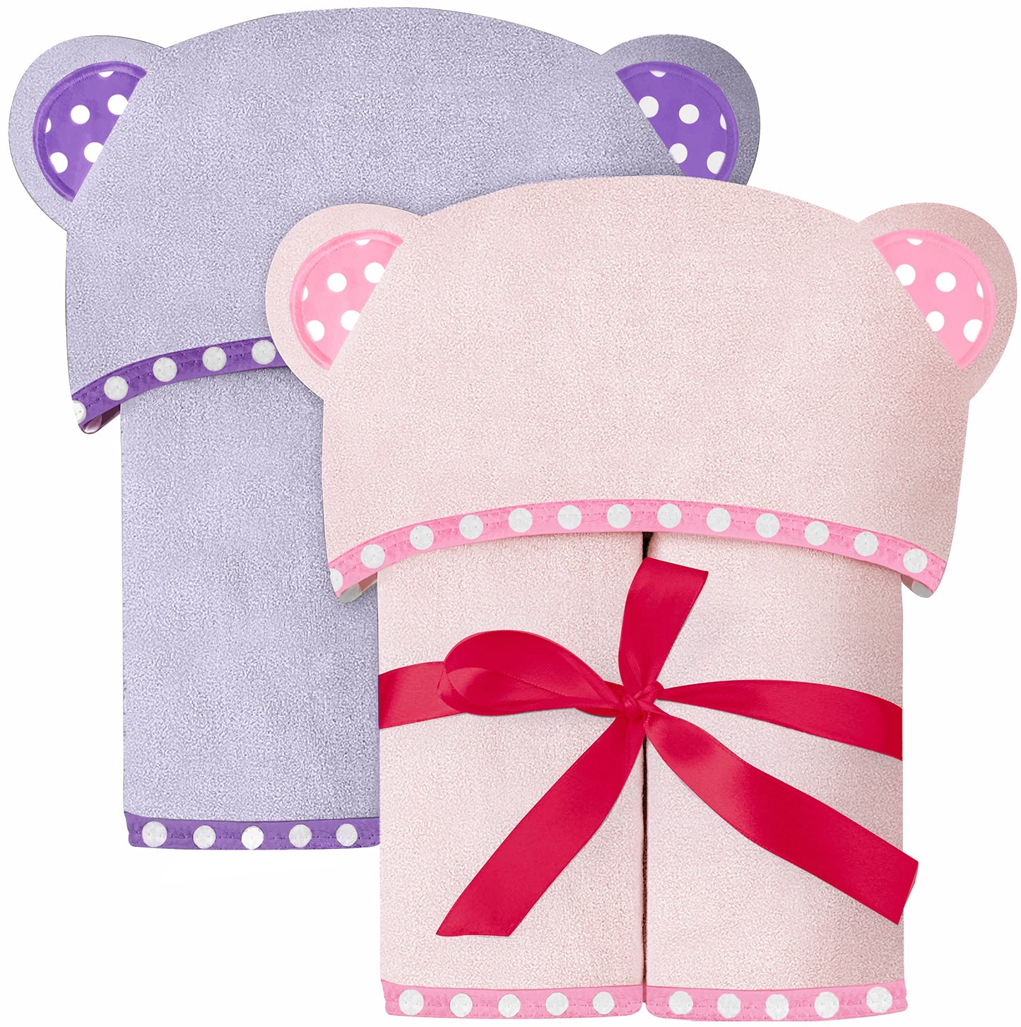 Set of 2 Hooded Baby Towels – White and Grey – Luxurious, Large and Super Absorbent – 30 x 30 Inch – Soft and Suitable for Infants, Toddlers and Kids – 400 GSM