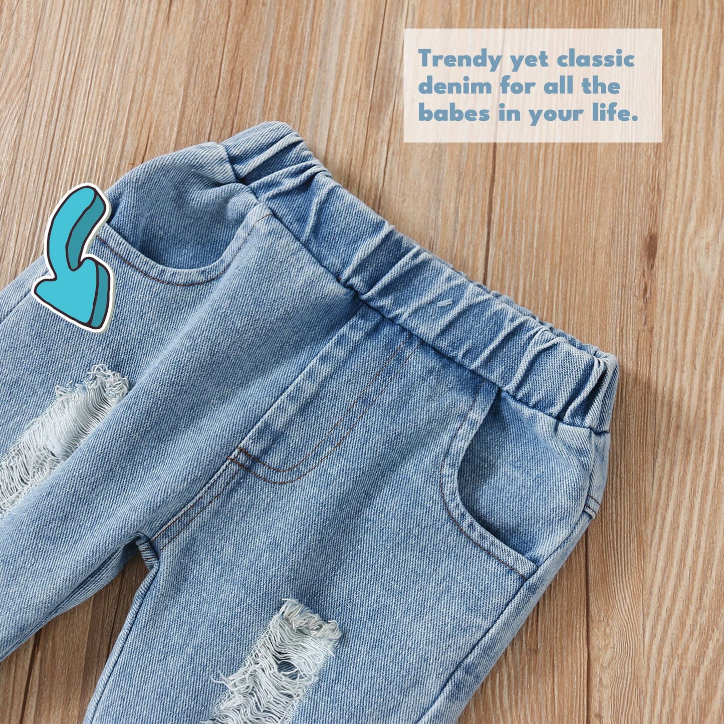 Baby Girl Clothes Set Lace Ruffle Romper Flare Denim Jean Pants and Headband 3Pcs Set Newborn Infant Outfits Set