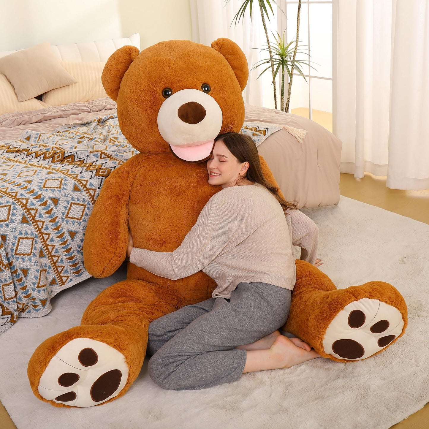 MorisMos Smile Giant Teddy Bear, 51inch Large Stuffed Bears with Big Footprints, Big Stuffed Animals Cuddly Plush Gifts for Girlfriends, Boyfriend, Dark Brown