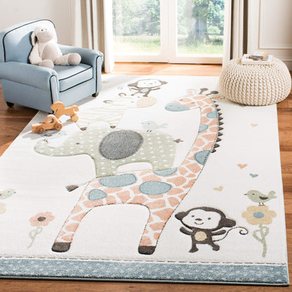 SAFAVIEH Carousel Kids Collection Accent Rug - 4' x 6', Ivory, Animal Design, Non-Shedding & Easy Care, Ideal for High Traffic Areas for Boys & Girls in Playroom, Nursery, Bedroom (CRK120A)