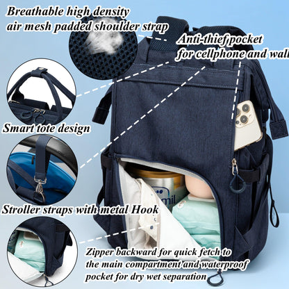 Diaper Bag Backpack for Dad and Mom with USB Charging Port Stroller Straps and Insulated Pocket,army military Travel Nappy Backpack for Daddy/Mommy (Black)