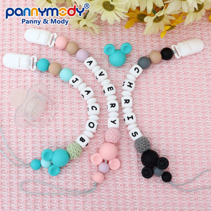 Personalized Pacifier Clip with Name, Customizable Mouse Pacifier Leash for Baby, Universally Fit All Pacifiers (Pink)
