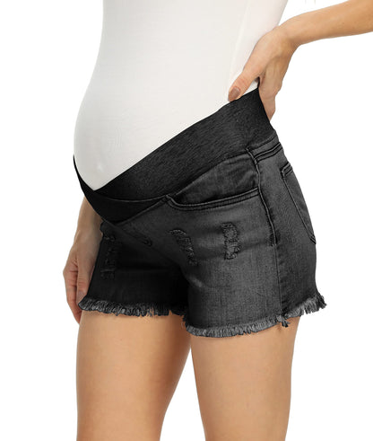 Foucome Women's Maternity Ripped Jean Shorts Summer Distressed Denim Shorts