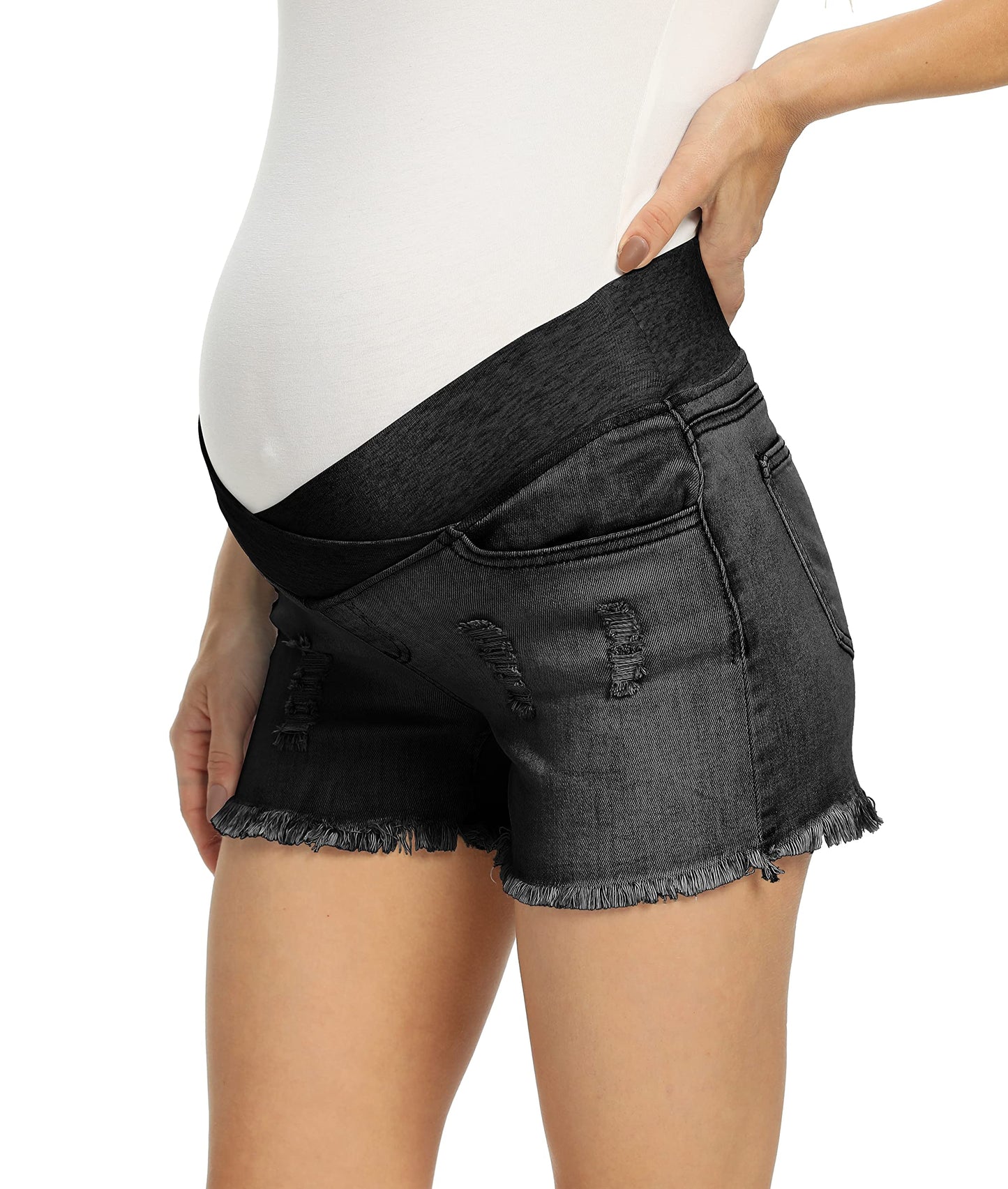 Foucome Women's Maternity Ripped Jean Shorts Summer Distressed Denim Shorts