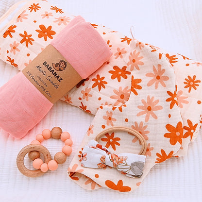 Baby Gift Set Boy - Newborn Shower Gift Basket with Large Minky Plush Blanket, Muslin Swaddle, Teether, Wooden Birth Record, Hand & Foot Print Kit, Nemo Socks, for Newborn Essentials Boys, Blue