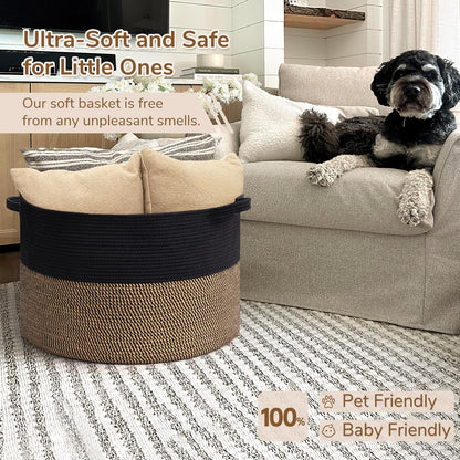 INDRESSME XXXLarge Cotton Rope Basket 21.7" x 21.7" x 13.8" Woven Baby Laundry Blanket Basket Toy Baskets with Handle Storage Comforter Cushions Thread Laundry Hamper