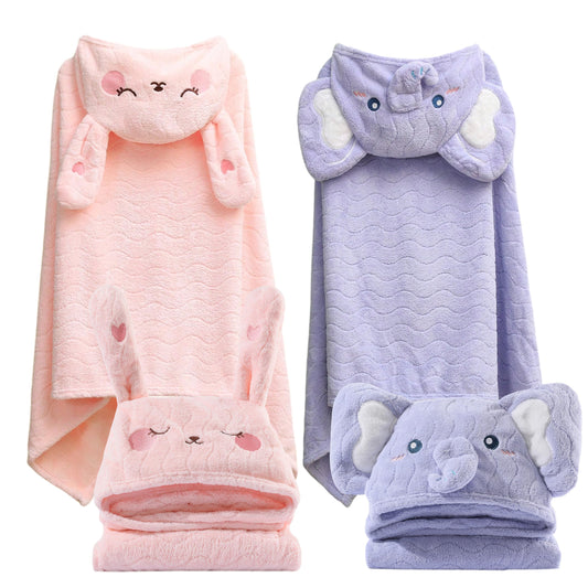 kmilro Toddler Towels with Hood for Boys Girls 0-6 Years 2-Pack Hooded Baby Bath Towels for Kids 27.5"X55" Ultra Absorbent Soft Thick Toddler Bath Towel Baby Beach Towel Bathrobe Toallas para Bebe
