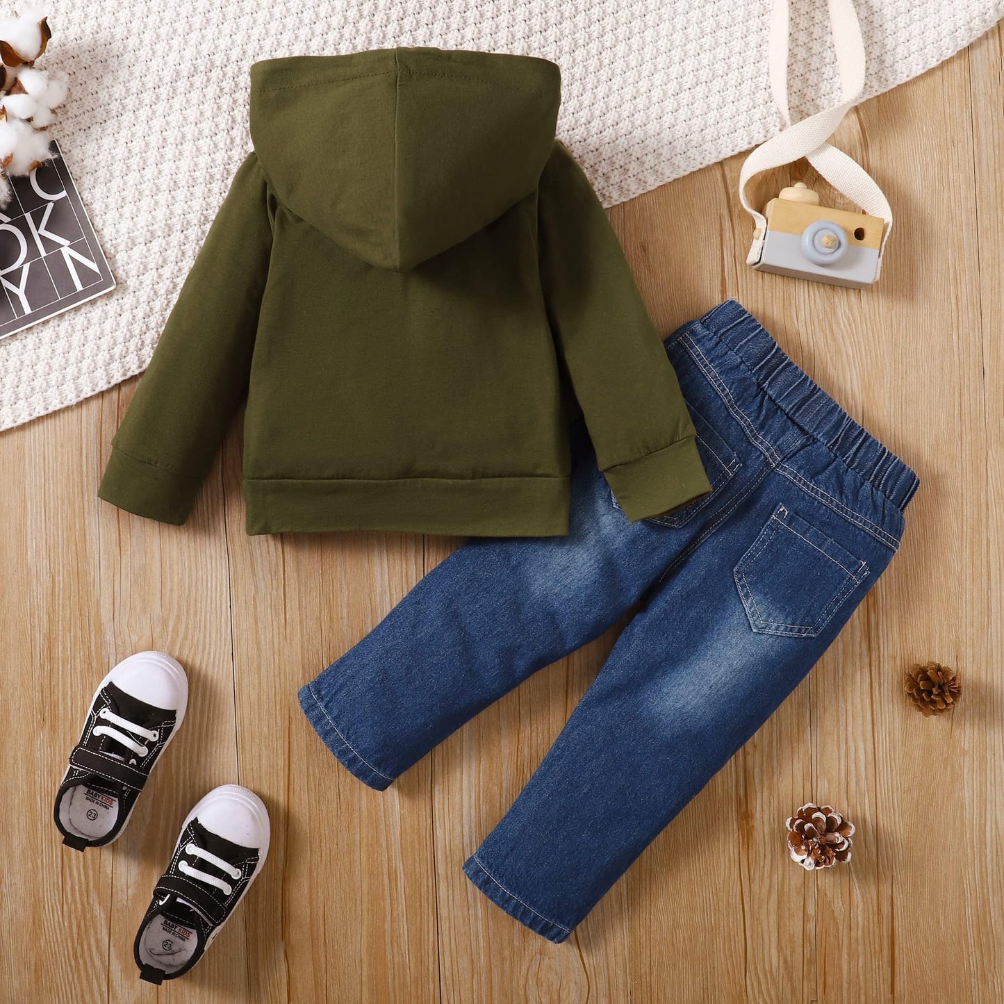 WESIDOM Baby Boy Clothes, Long Sleeve Printing Hoodie With Jeans Pants Outfits Set