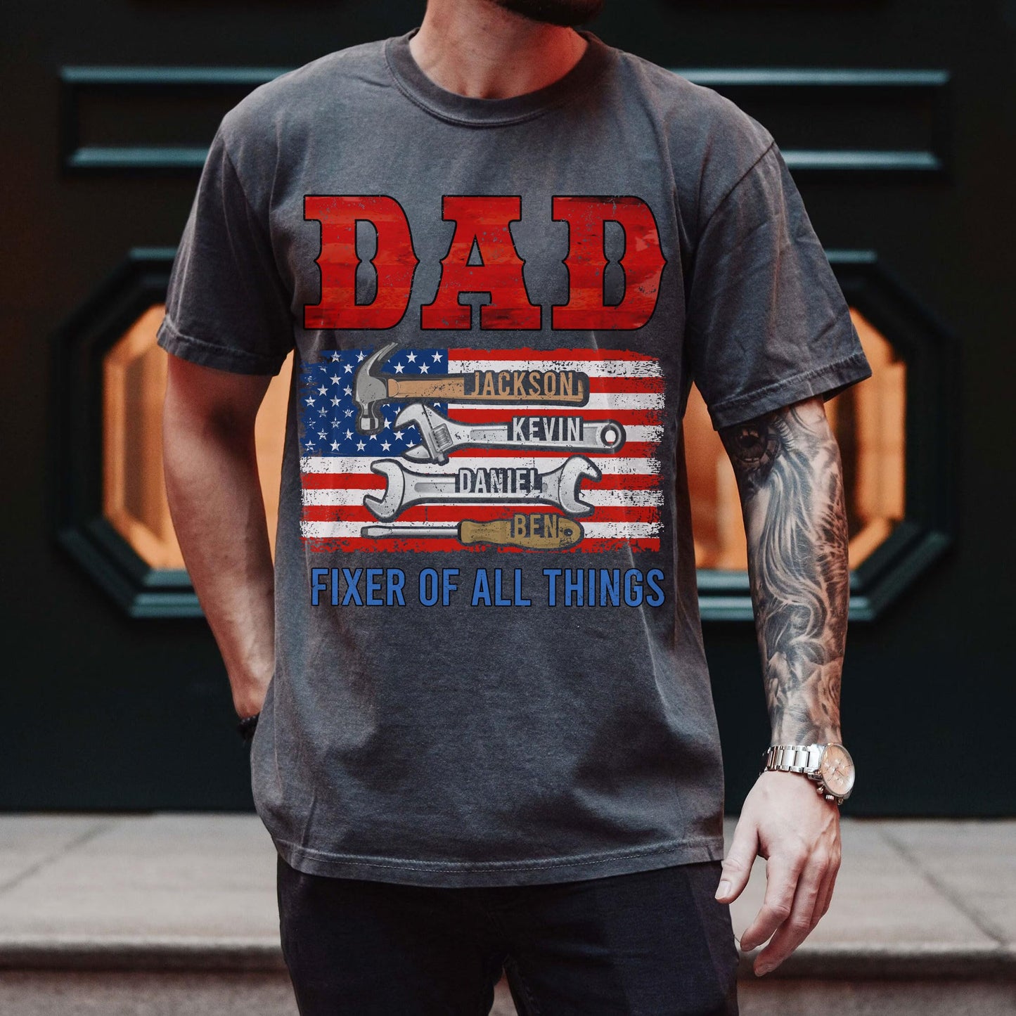 Personalized Fathers Day Shirts for Dad, Grandpa Shirt with Grandkids Names, Gifts for Dad Hunting Fishing