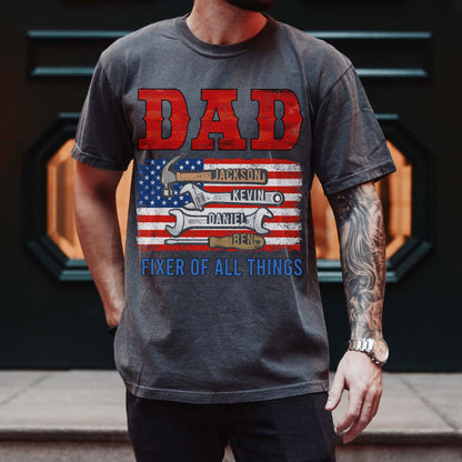 Personalized Fathers Day Shirts for Dad, Grandpa Shirt with Grandkids Names, Gifts for Dad Hunting Fishing