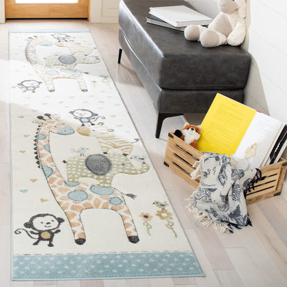 SAFAVIEH Carousel Kids Collection Accent Rug - 4' x 6', Ivory, Animal Design, Non-Shedding & Easy Care, Ideal for High Traffic Areas for Boys & Girls in Playroom, Nursery, Bedroom (CRK120A)