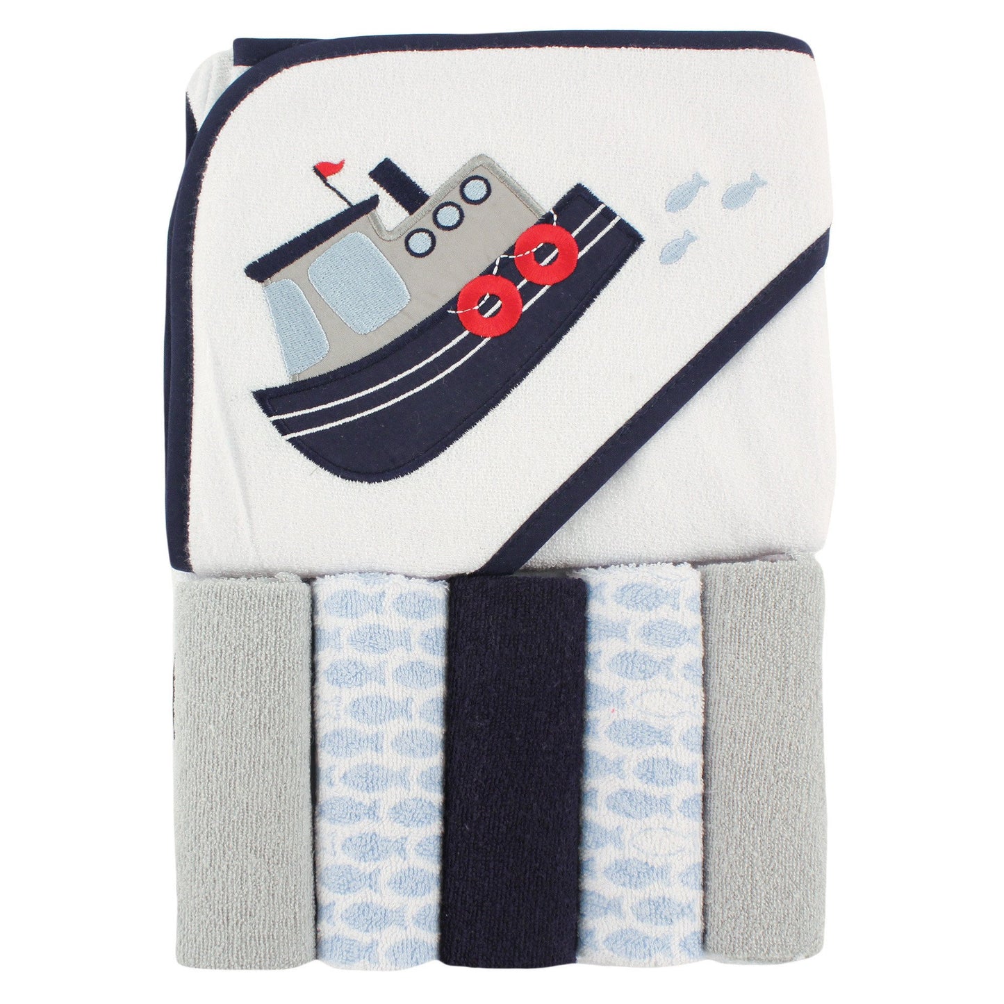 Luvable Friends Unisex Baby Hooded Towel with Five Washcloths, Cotton,Polyester,Ikat Elephant, One Size
