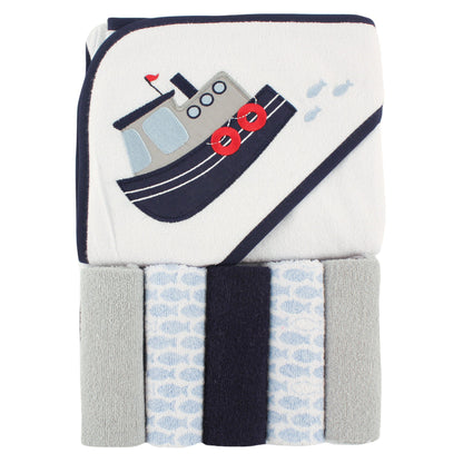 Luvable Friends Unisex Baby Hooded Towel with Five Washcloths, Cotton,Polyester,Ikat Elephant, One Size