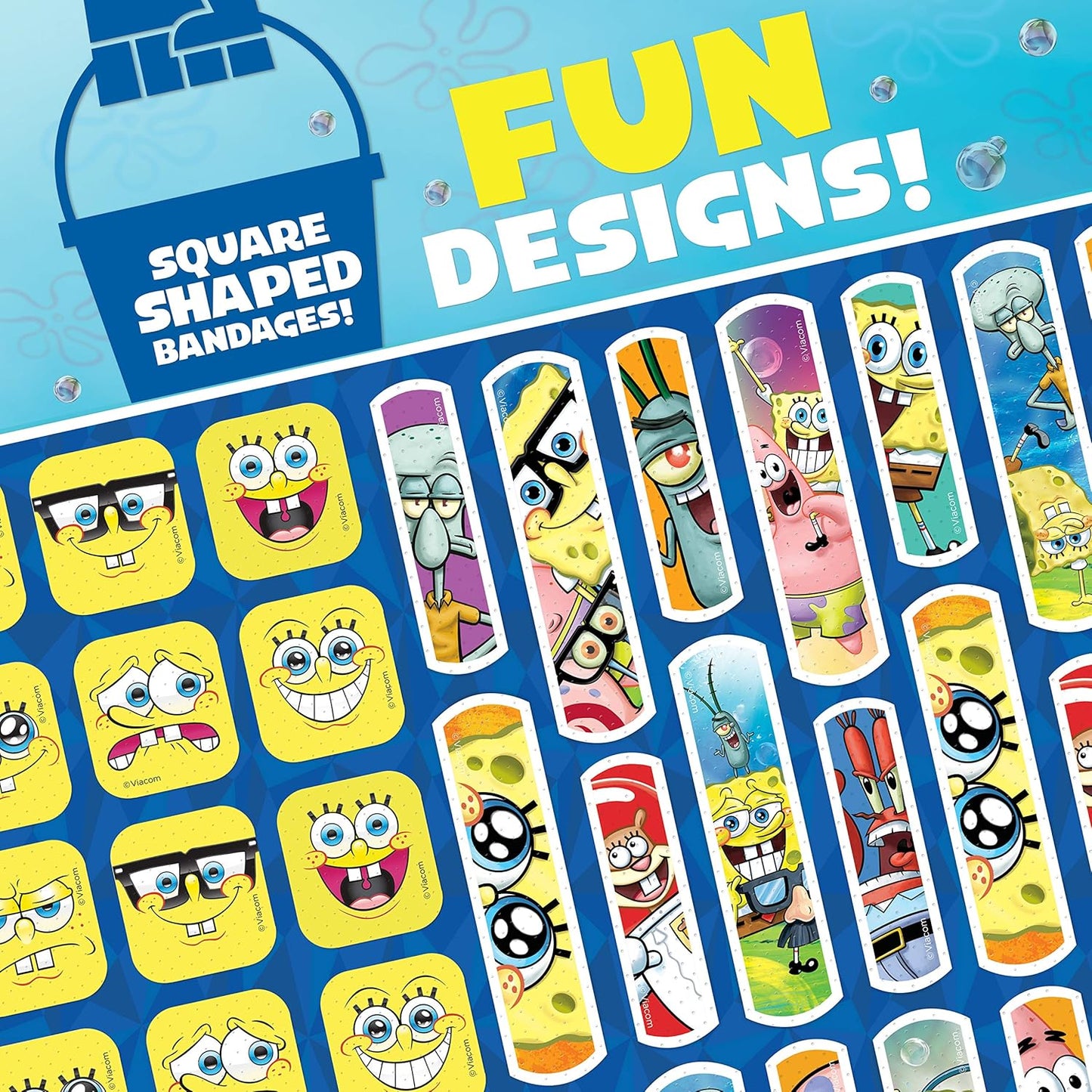 Spongebob Kids Bandages, 100 ct | Wear Like Stickers, Adhesive Bandages for Minor Cuts, Scrapes, Burns. Easter Basket Stuffers for Kids & Toddlers
