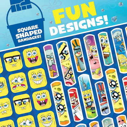 Spongebob Kids Bandages, 100 ct | Wear Like Stickers, Adhesive Bandages for Minor Cuts, Scrapes, Burns. Easter Basket Stuffers for Kids & Toddlers