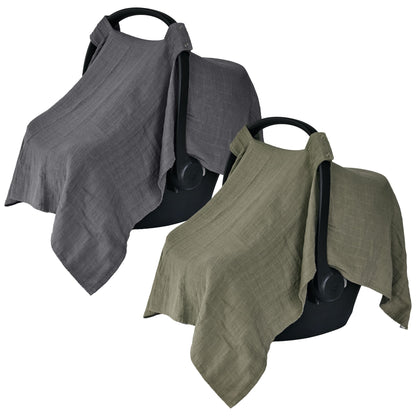 Car Seat Cover Baby - Organic Cotton - Carseat Covers Baby - Carseat Cover - Car Seat Canopy - Carseat Canopy - 100% Muslin Cotton, 43" x 32" (Soft Grey)