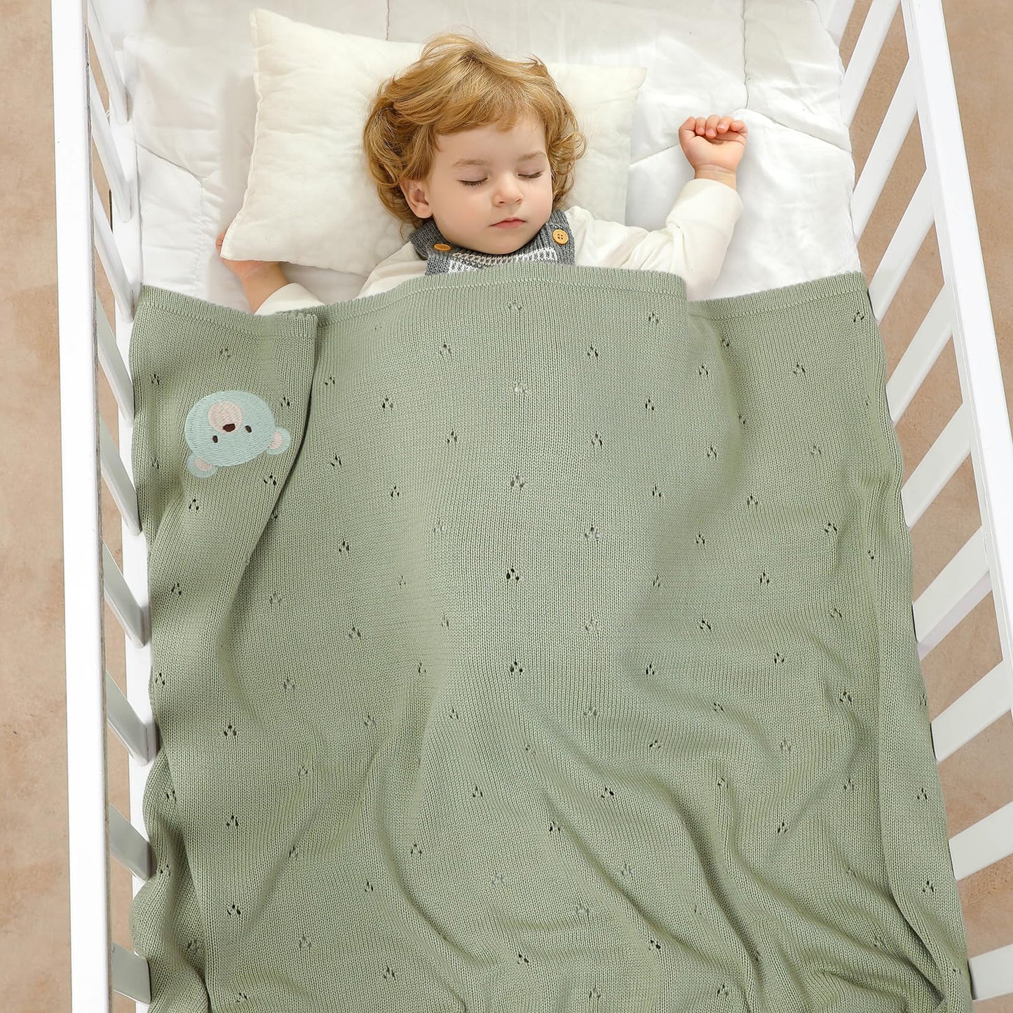 mimixiong Organic Cotton Baby Blanket Neutral Knitted Soft Crib Nursery Swaddling Receiving Blankets for Newborn Baby Boy Girl 40x30 Inch (Oatmeal)