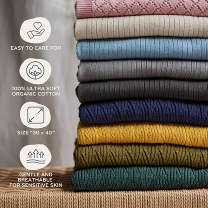 Knitted Organic Cotton Baby Blanket- Swaddle Blanket, 30" x 40" Soft Receiving Blanket for Newborn (Mochachino)