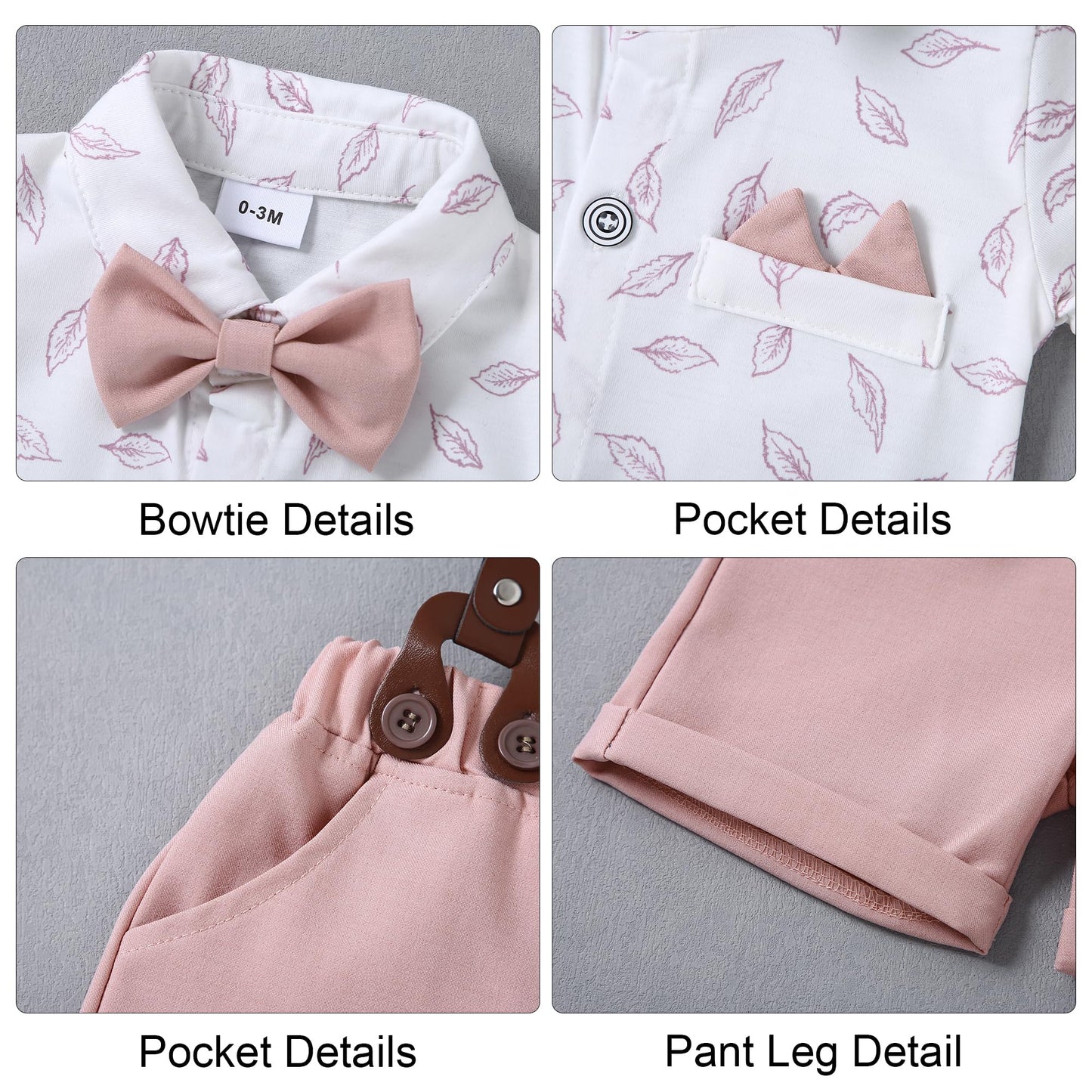 YALLET Baby Boy Clothes Suit Newborn Infant Gentleman Outfits, Formal Dress Shirt+Bowtie+Suspender Shorts Wedding Party Set