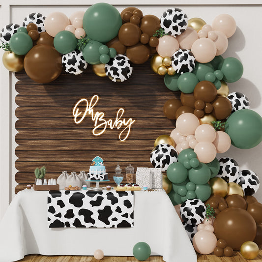 BALONAR 135Pcs Cow Boy Blue Balloons Arch Garland Kit with 18/10/5inch Sand White Coffee Cow Print Farm Animal Gold Balloons for Boy Birthday Party Baby Shower Birthday Supplies (Blue)