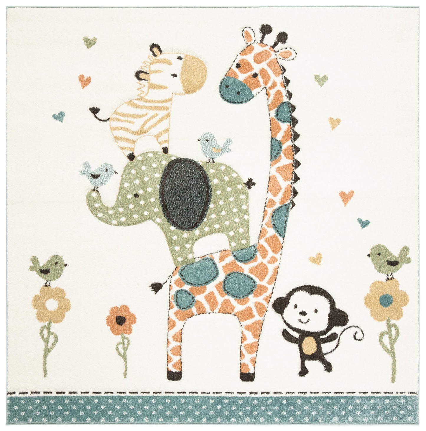 SAFAVIEH Carousel Kids Collection Accent Rug - 4' x 6', Ivory, Animal Design, Non-Shedding & Easy Care, Ideal for High Traffic Areas for Boys & Girls in Playroom, Nursery, Bedroom (CRK120A)