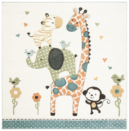 SAFAVIEH Carousel Kids Collection Accent Rug - 4' x 6', Ivory, Animal Design, Non-Shedding & Easy Care, Ideal for High Traffic Areas for Boys & Girls in Playroom, Nursery, Bedroom (CRK120A)
