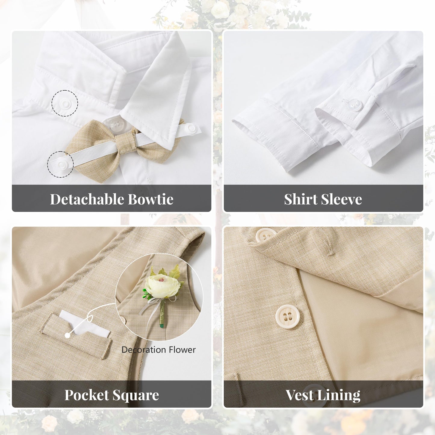 Volunboy Baby Boys Formal Wedding Ring Bearer Outfits Toddler Gentleman Bowtie Vest Guest Suits Dress Shirt Pants Set