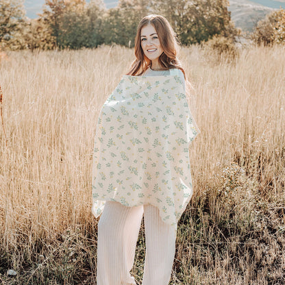 Konssy Muslin Nursing Cover for Baby Breastfeeding, Breathable 100% Cotton Breastfeeding Cover with Rigid Hoop for Mother Nursing Apron, Multi-use Carseat Canopy (Summer Wheat)